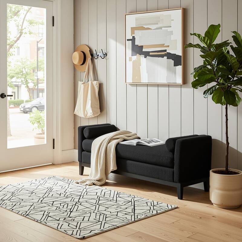 Homy Casa Upholstered Bench with Pillows, Wooden, Entry Living