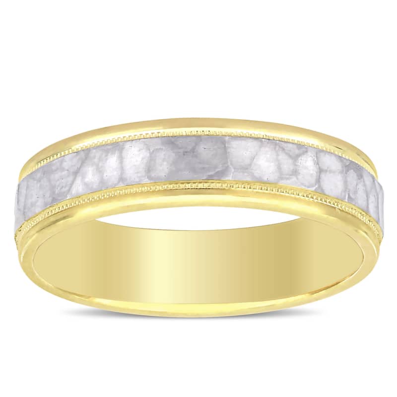 Miadora Ladies Hammered Wedding Band in 2-Tone 10k Yellow and White Gold (5mm)
