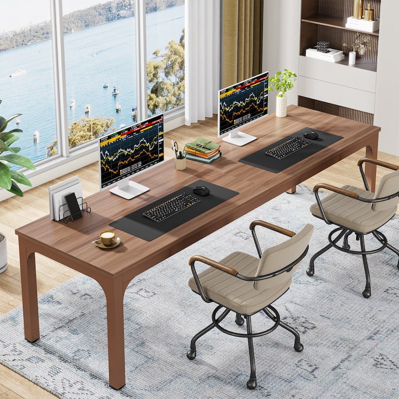78.7 inches Extra Long Computer Desk 2 Person, Wide Double Office Writing Workstation - Coffee Brown