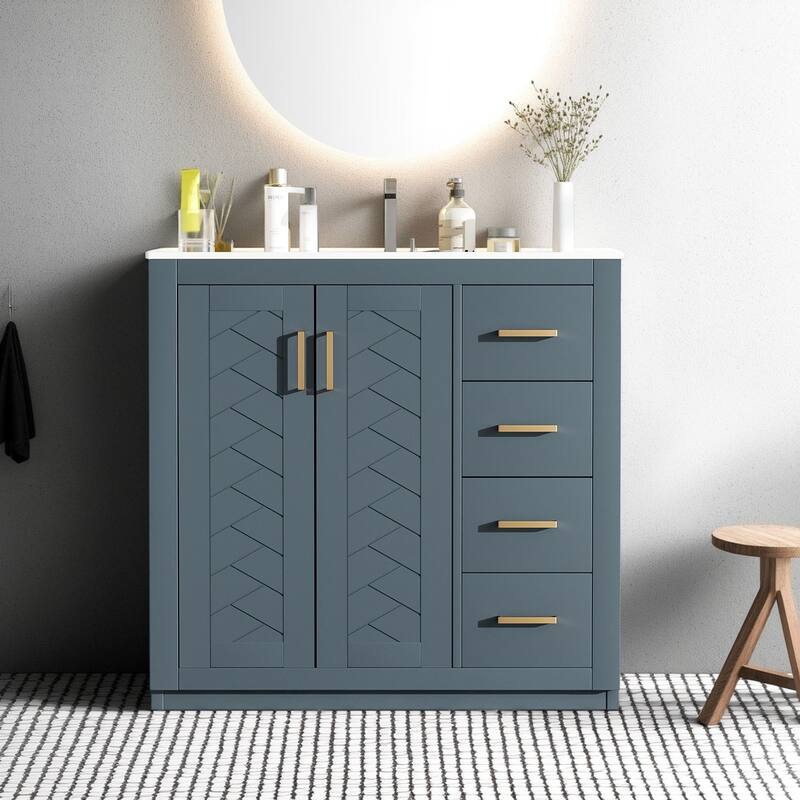 36'' Freestanding Bathroom Vanity with Sink, Solid Wood Frame, 3 Drawers
