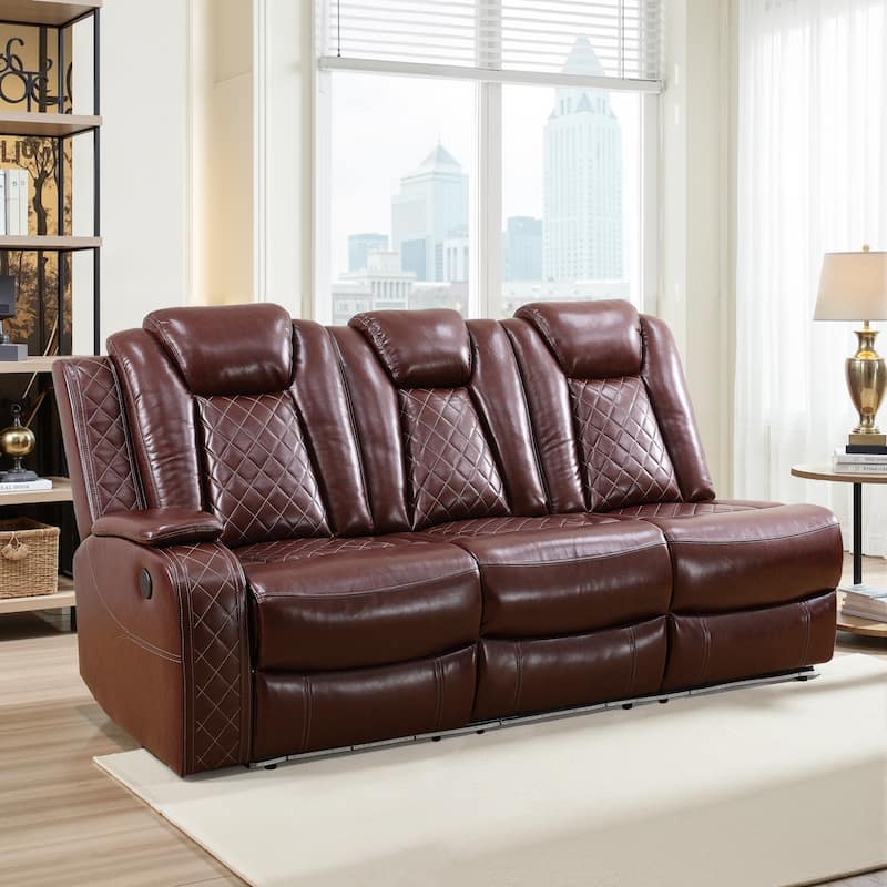 Off-White 3-Piece Breathing Leather Living Room Recliner Sofa set