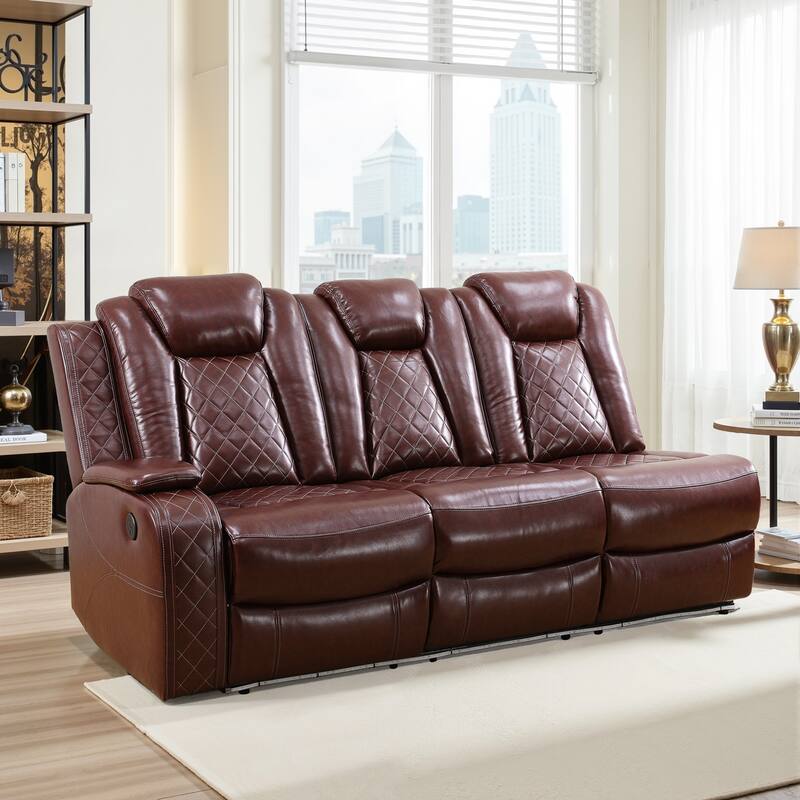 Off-White Breathing Leather 3-Piece Living Room Recliner Sofa set