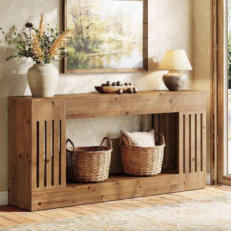 63-Inch Solid Wood Sofa Table, Farmhouse Sofa Console Behind Couch