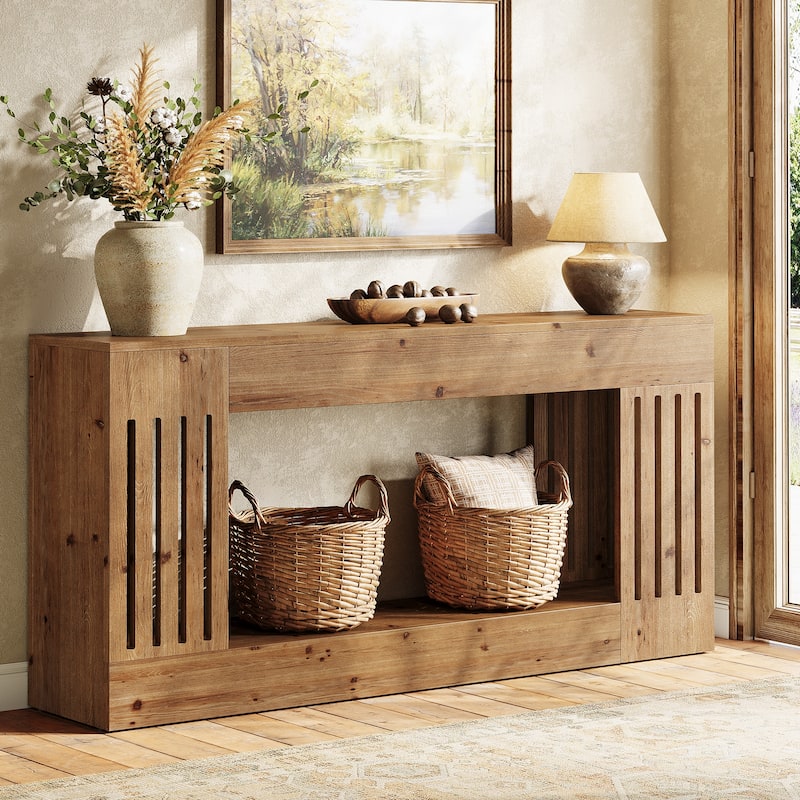 Solid Wood Console Table, Sofa Couch Table with Storage Shelf, 2-Tier Entryway Table for Entrance, Hallway, Living Room - Rustic Brown