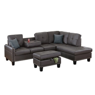 3 Piece Faux Leather Sectional Sofa Set with Storage Ottoman - Bed Bath ...