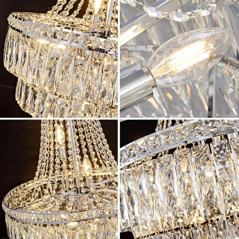 KAYLA High Ceiling Chandelier 13-Light Gold Modern Crystal Chandeliers Pendant Light Foyer Chandelier Fixtures