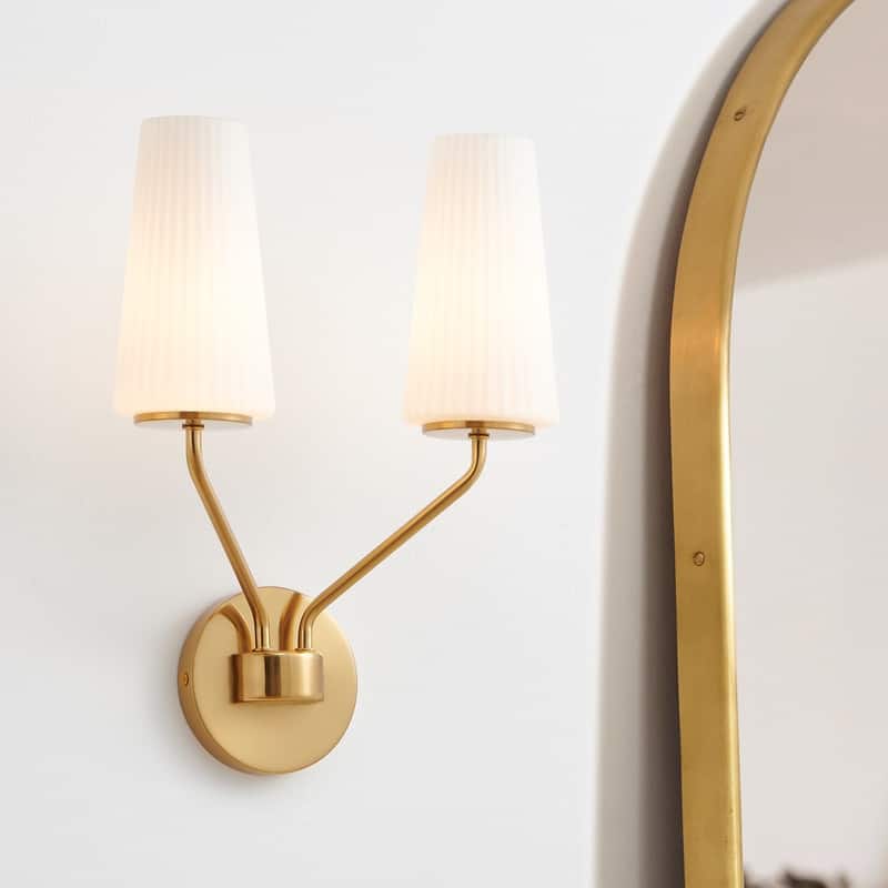 KAWOTI Modern Glam 2-Light Wall Sconce with Opal Glass Shade