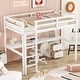preview thumbnail 3 of 7, Twin Wood Loft Bed with Under-bed Desk, White