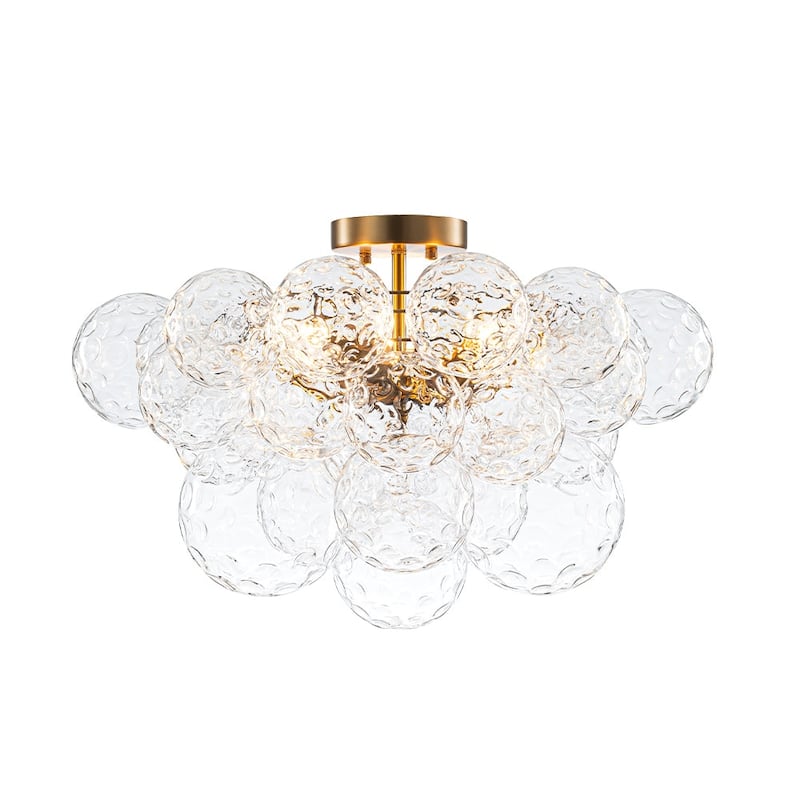 Mid-Century Water Hammered Glass Globe Cluster Bubble Semi Flush Mount