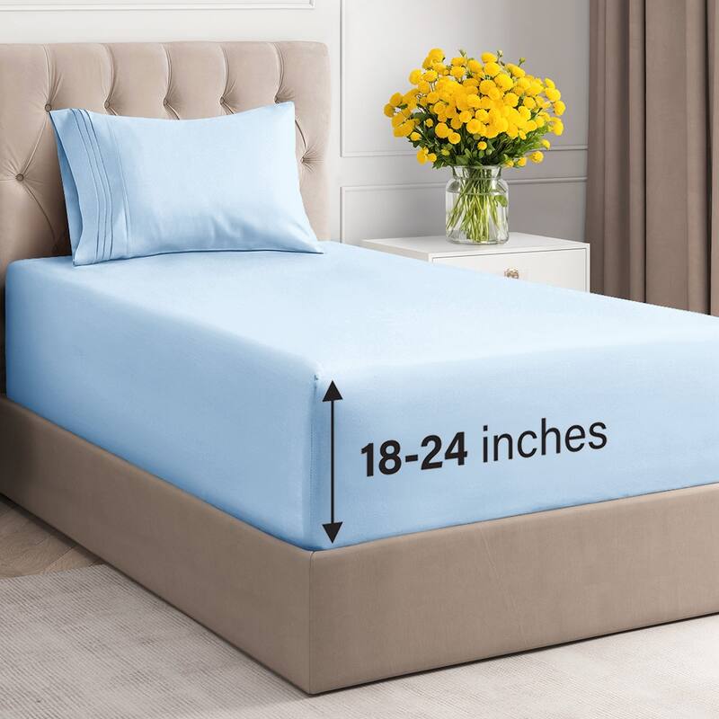 CGK Linens 4 Piece Solid Microfiber Extra Deep Pocket Bed Sheet Set - Twin - Light Blue