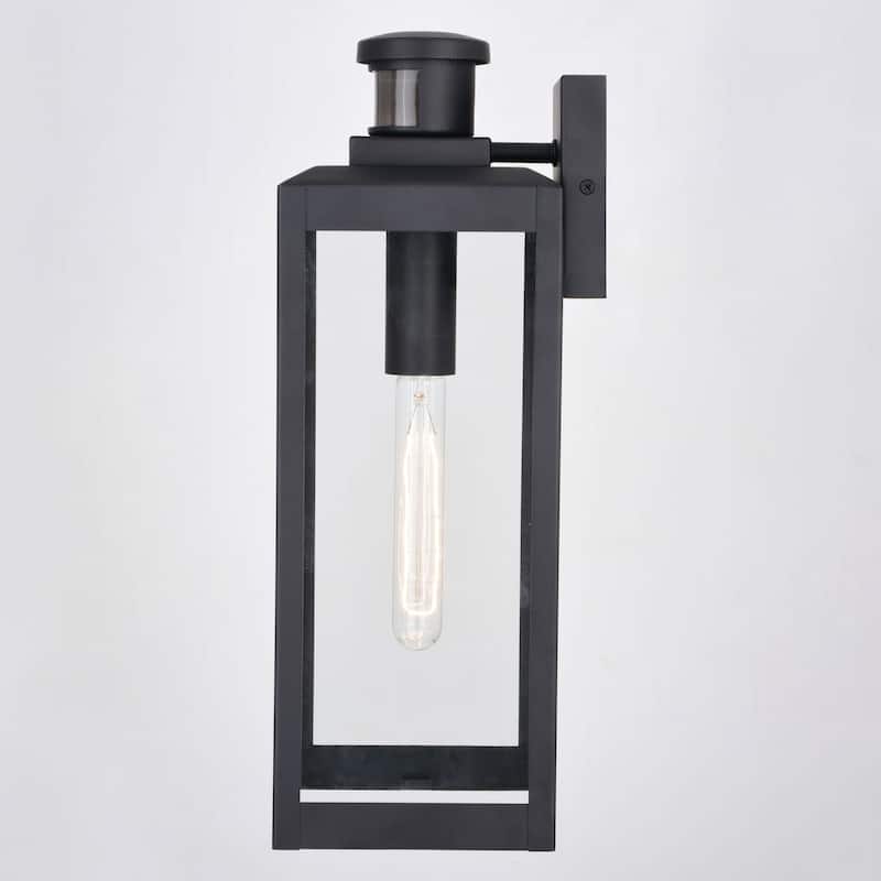 Kinzie Black Motion Sensor Dusk to Dawn Outdoor Wall Light Clear Glass