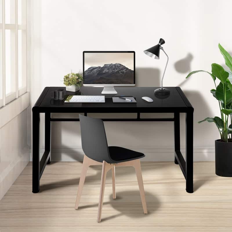 Black Tempered Glass Computer Desk for Home Office