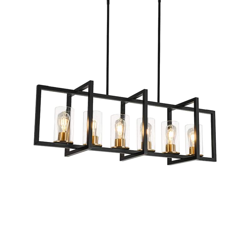 6-Light Modern Industrial Linear Crystal Kitchen Island Pendant Light - 43.3"