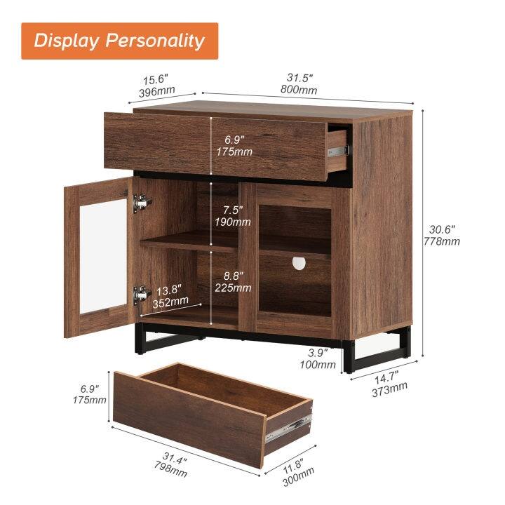 WAMPAT Multifunctional Sideboard Buffet Cabinets with 6 Glass Doors and Drawers, Modern Sideboard, Coffee Bar Storage Cabinet