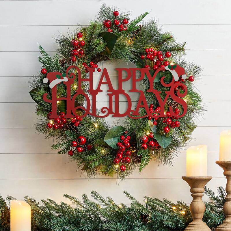 Glitzhome 24"L Metal MERRY CHRISTMAS or HAPPY HOLIDAYS Wall Decor Art