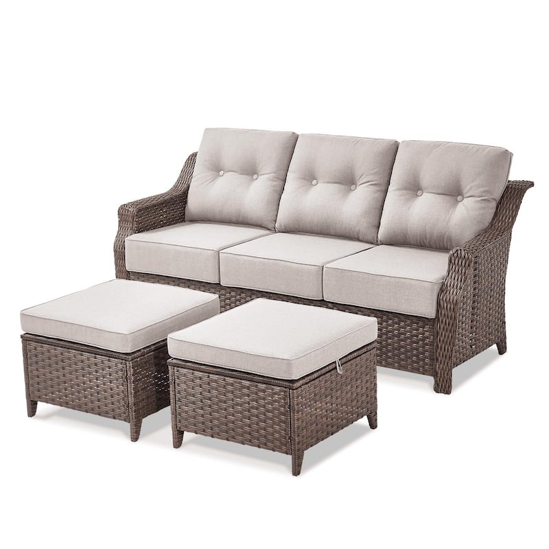 Outdoor 3-Seat Sofa with Ottomans