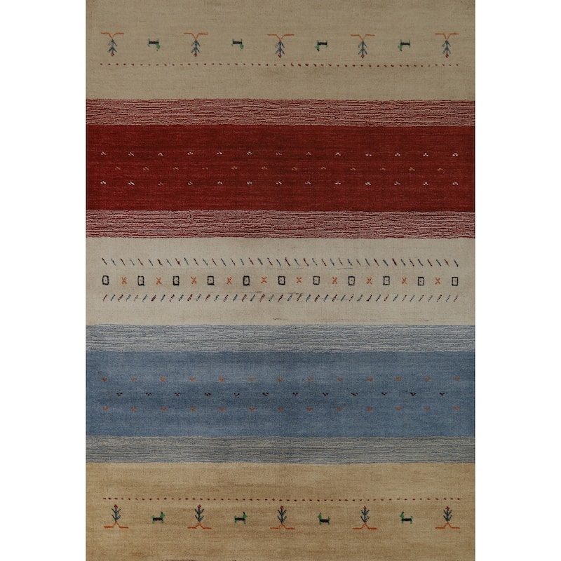 Hand Knotted Oriental 100% Wool Carpet Tribal Animal Pictorial Multi-Colored Gabbeh Area Rug - 7' 8'' X 5' 6''