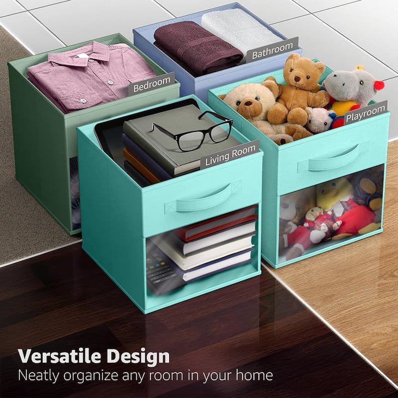 Sorbus 11" Storage Bin with Clear Window, 1-Pack Foldable Fabric Organizers - 10.5” L x 10.5” W x 11” H