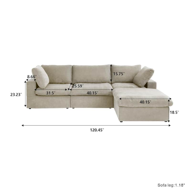 Modern Down Filled Modular 4 Piece Sectional Sofa L-shape Linen Upholstered Couch with Storage Ottoman