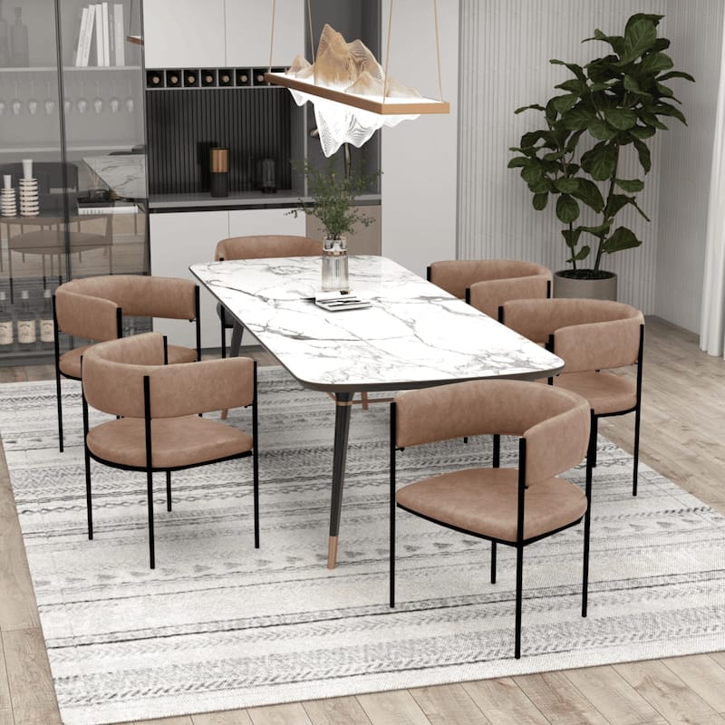 Leather Dining Chair with Open-Back Design and Powder Coated Iron Legs