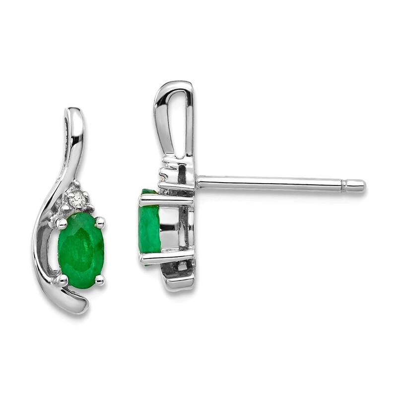 Curata 14k White Gold Natural Gemstone Diamond Teardrop Earrings - 14x5mm - Emerald