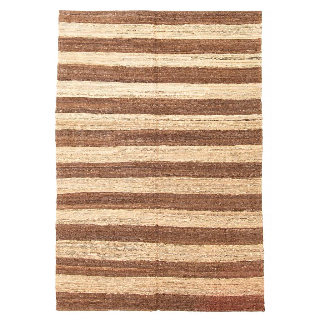 ECARPETGALLERY Flat-Weave Boho Brown Wool Kilim - 4'7 x 6'8