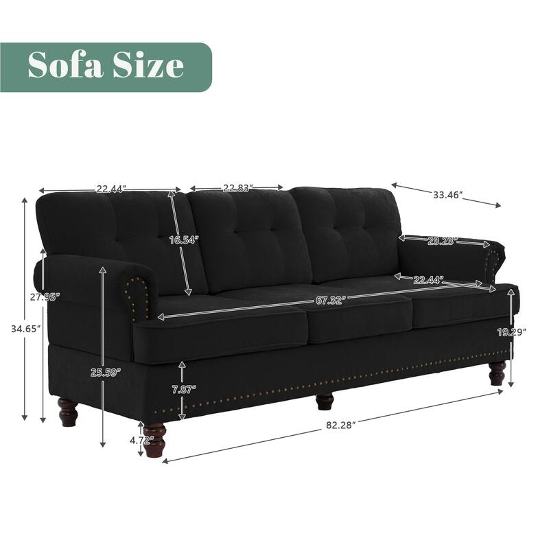 Set of 1 Piece, 3-seat Chenille Sofa with Solid Rubberwood Legs for Living room