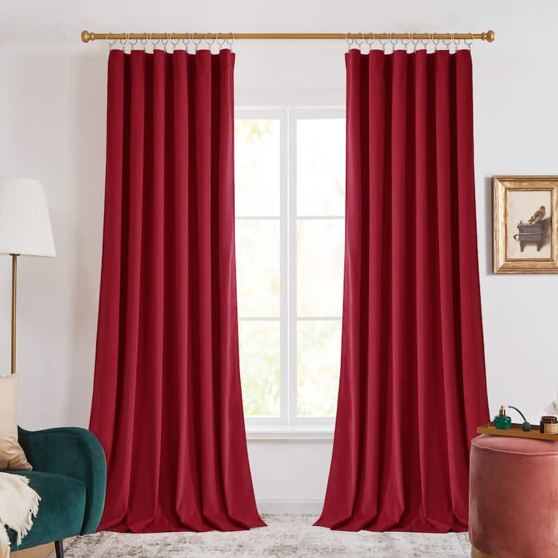 Deconovo Velvet Room Darkening Curtain Panel, Thermal Insulated - 52x84-2PC - Red