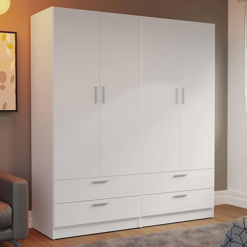 Madesa 4 Doors 4 Drawers Storage Cabinet Wardrobe 63"L - White