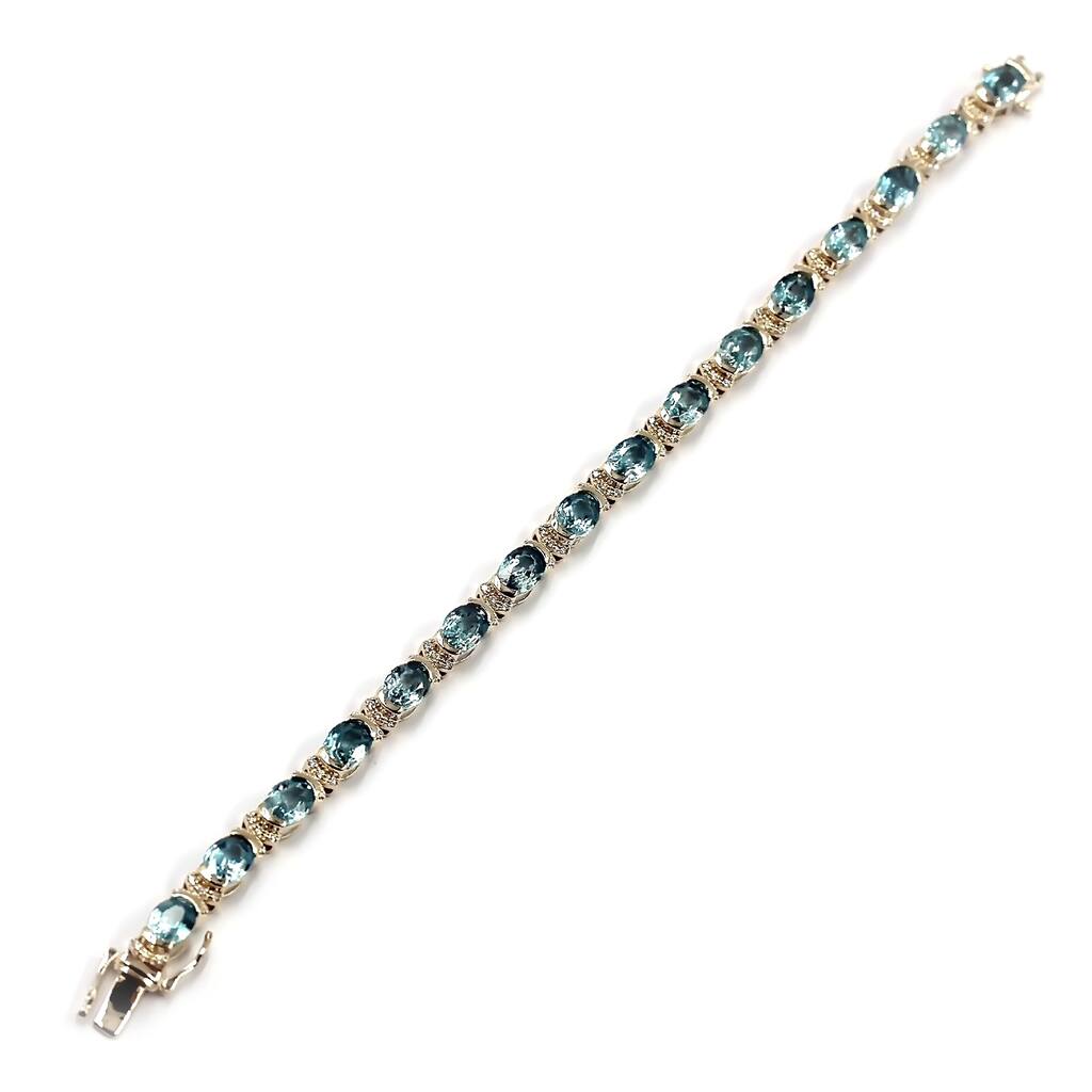 14KT Yellow Gold Blue Zircon and Diamond Tennis Bracelet