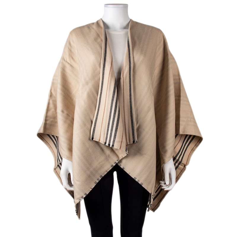 Burberry Reversible Icon Stripe Wool Cape - Pale Beige