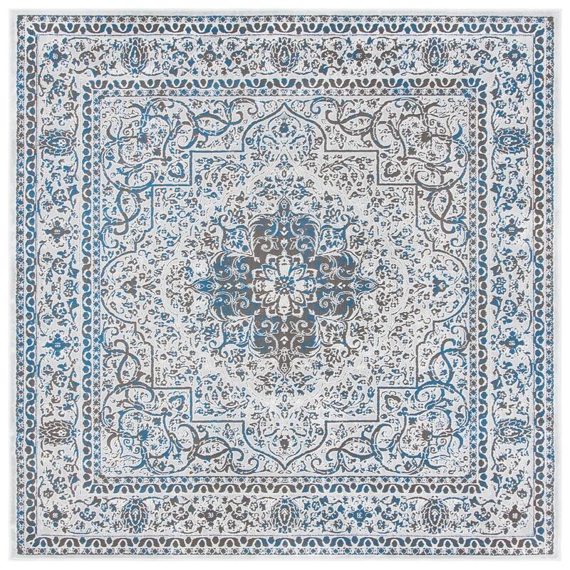 SAFAVIEH Alhambra Roska Vintage Oriental Rug - 6'7" Square - Light Grey/Navy