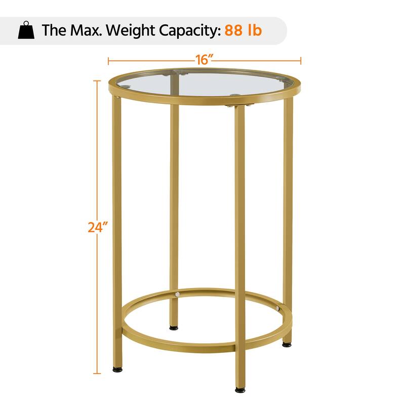 Yaheetech Round Accent Table Bedside Table with Metal Frame Glass Top