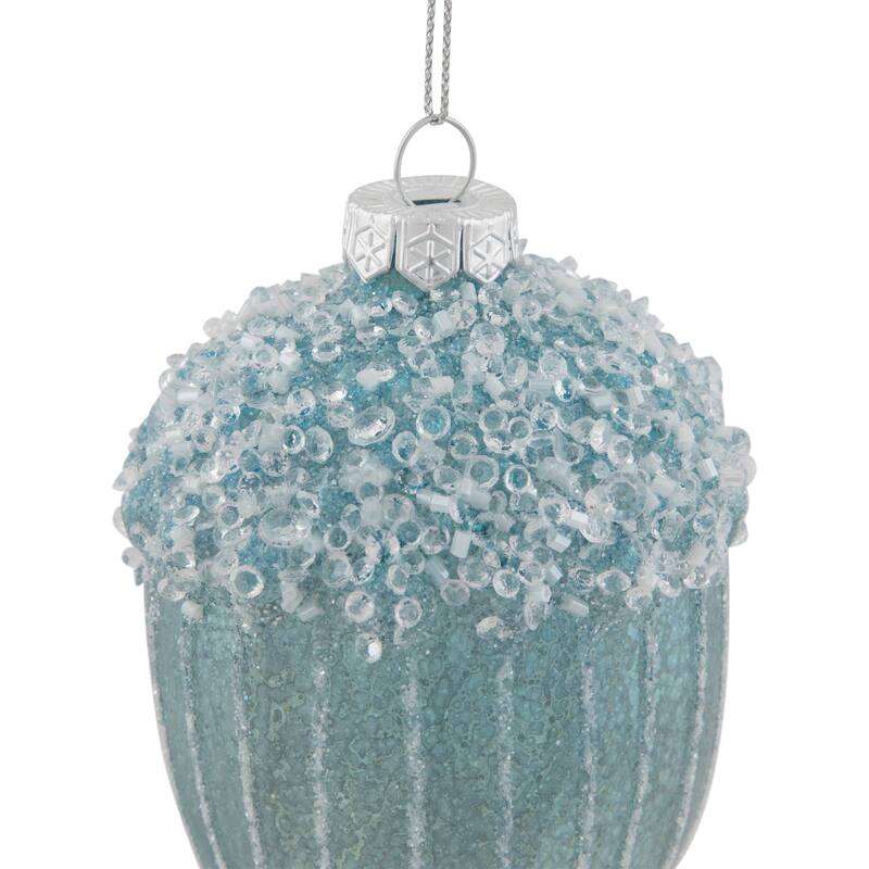 Glittered Mercury Glass Acorn Christmas Ornament - 4.5" - Blue