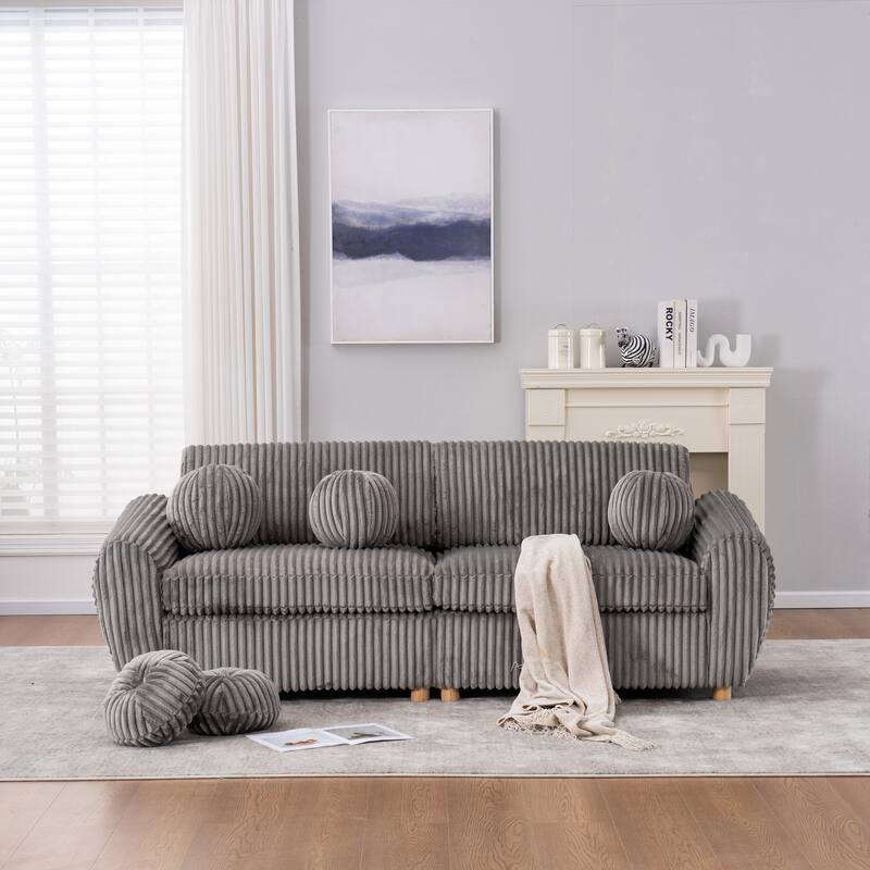 Modern Corduroy 2-Seater Sofa Corner sofa with Solid Wood Frame, for Living Room and Apartment, Grey