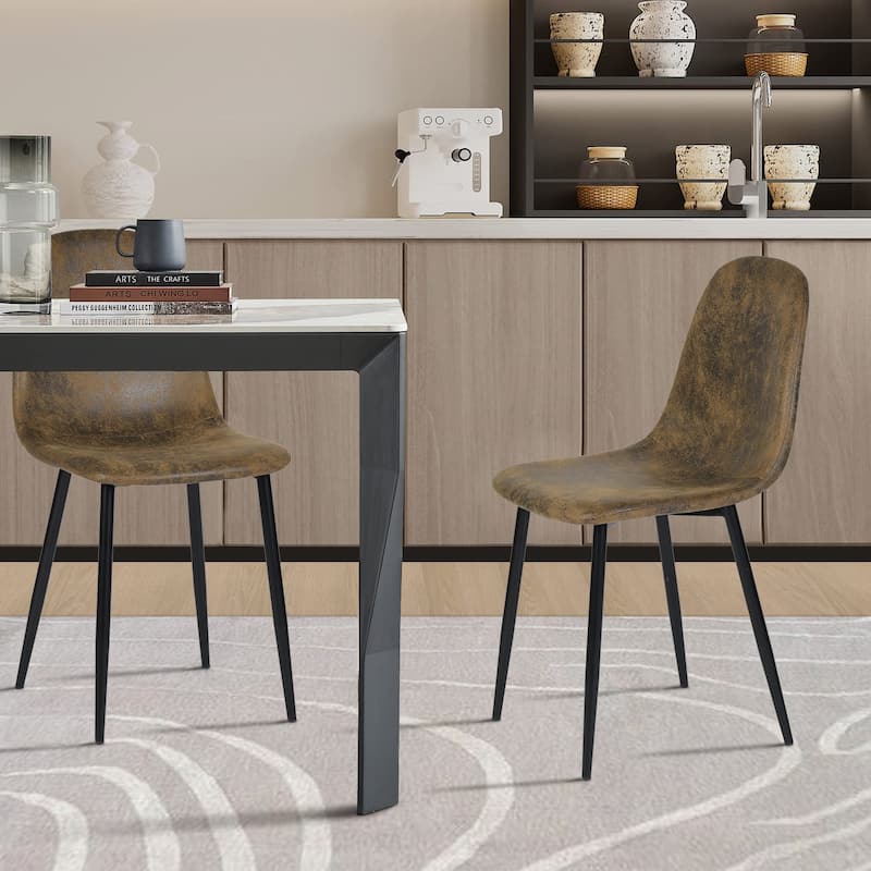Homy Casa Set of 6/4/2 Faux Suede Dining Chairs Black Metal Legs, Brown
