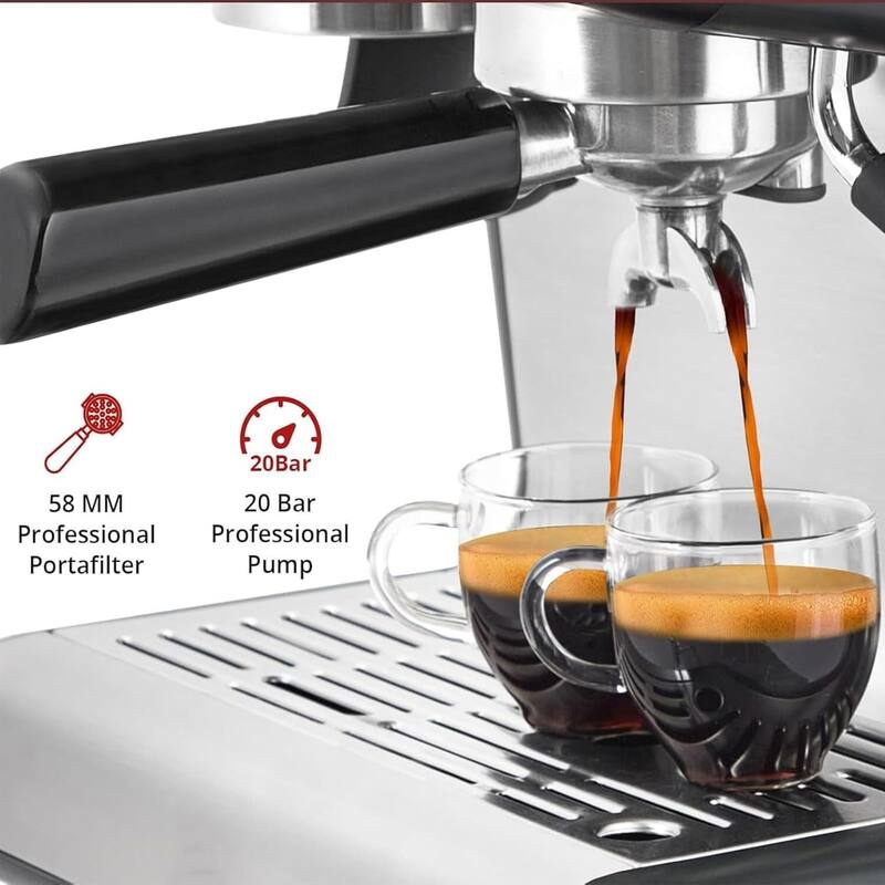 20 Bar Barista-Grade Espresso Machine with Conical Burr Grinder & Steam Wand, Dark Grey