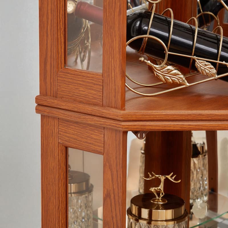 Lighted Corner Curio Cabinet with Glass Doors, Adjustable Shelves & Mirrored Back, Elegant Display Case for Collectibles