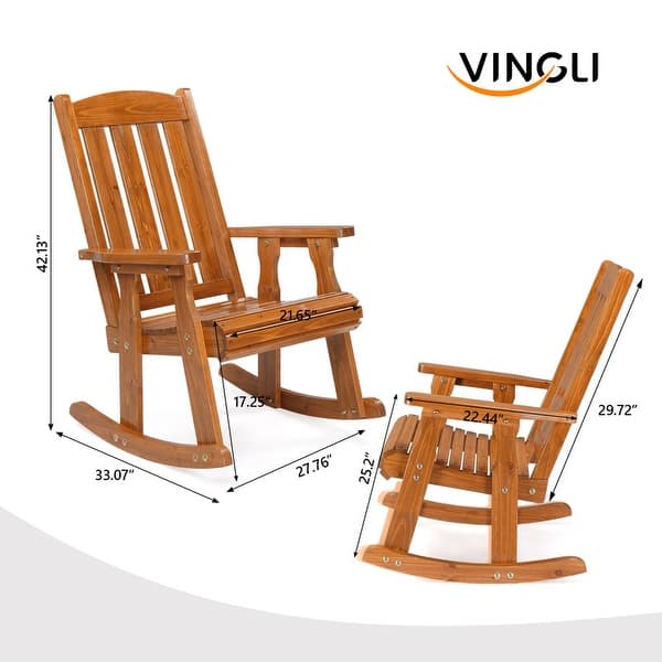 Wooden Rocking Chair Teak Color Fir Wood Vertical Backrest