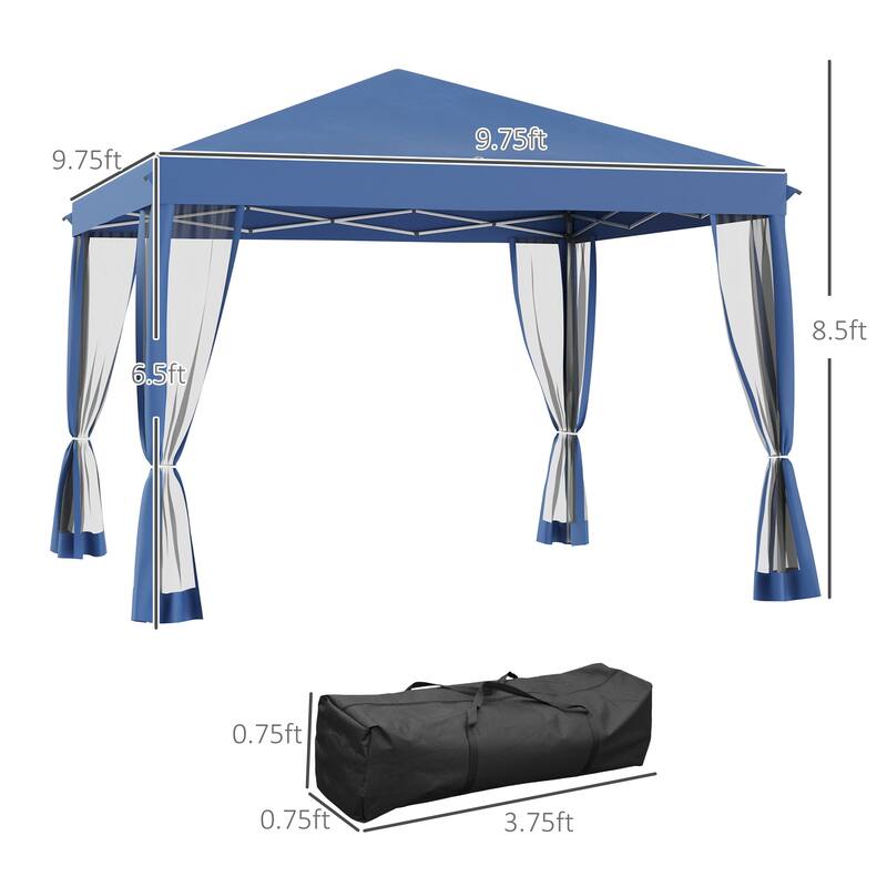 10' x 10' Pop Up Canopy Tent with Netting, Adjustable Height, for Outdoor, Garden, Patio, Blue