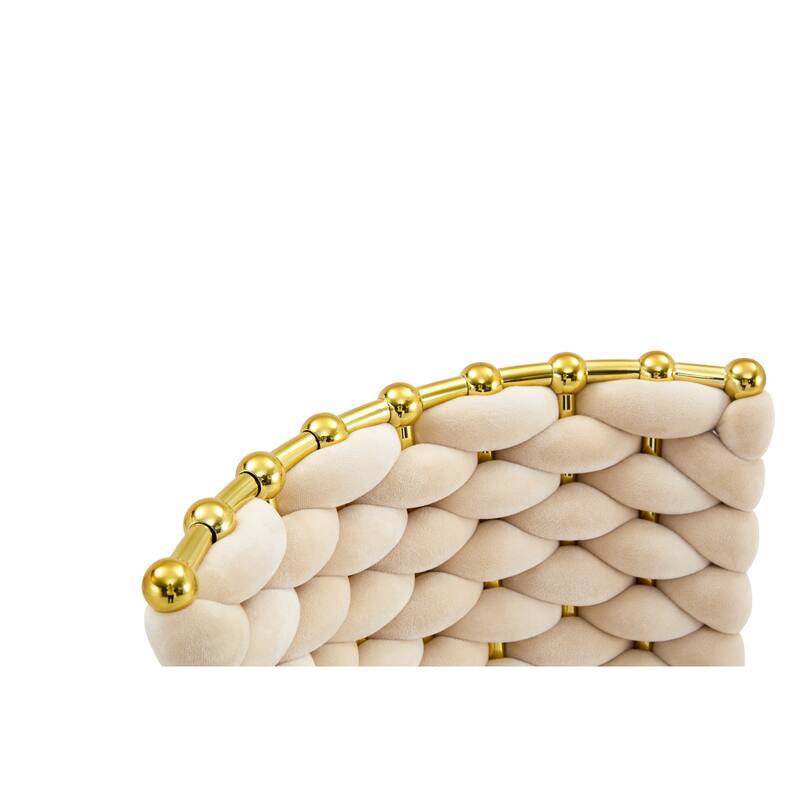 Set Of 2, Modern Luxury Velvet Woven Decorative Dining Chairs, Equipped With Gold Metal Legs And Cushioned Seats