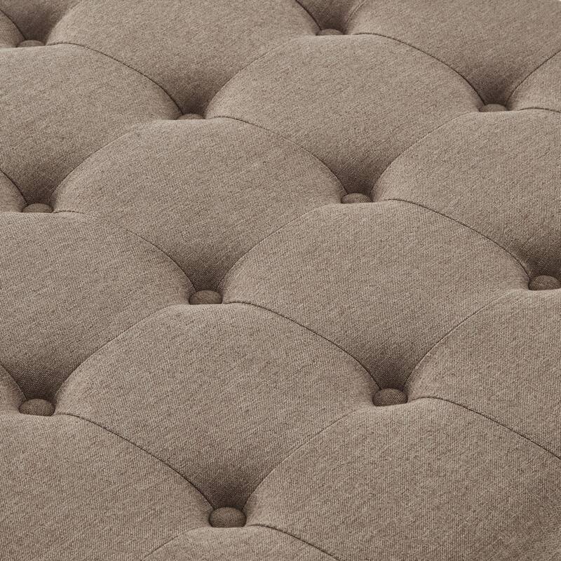Large square storage ottoman with wooden legs,Upholstered button tufted coffee table with nail trims,Linen