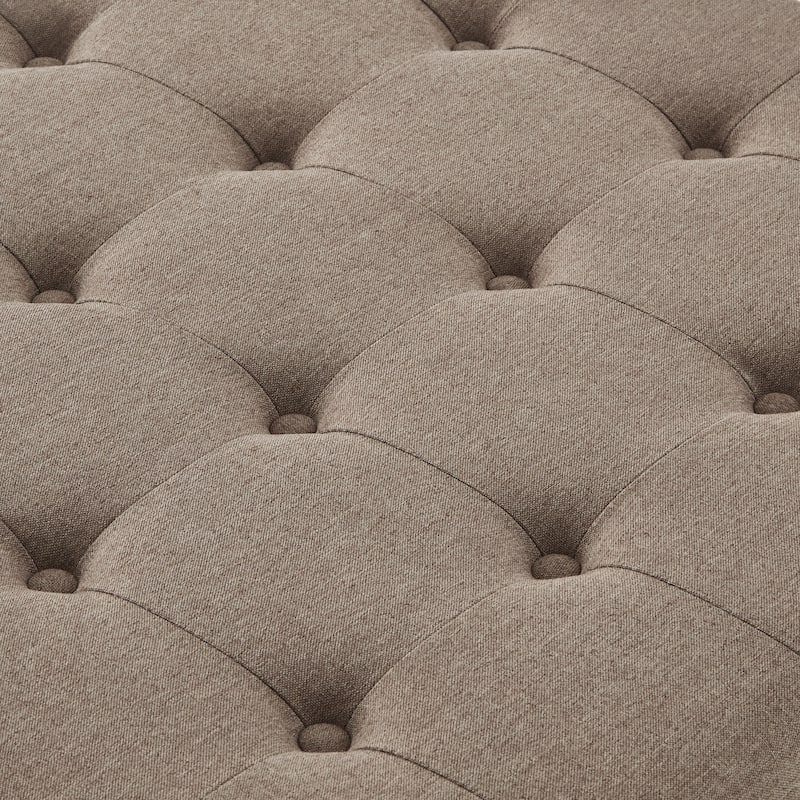 Linen Fabric Square Ottoman, Upholstered Button Tufted Storage Ottoman, Coffee Table with Nail Trims & Rubber Wood Legs
