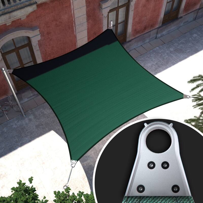 ColourTreeUSA Square Sun Shade Sail Reinforced Super Ring HDPE Mesh Fabric Screen Canopy UV Block 260 GSM - 24' x 24' - Green