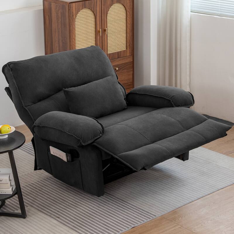 Grey Extra Wide Recliner with Heated Pillow & Fleece Upholstery