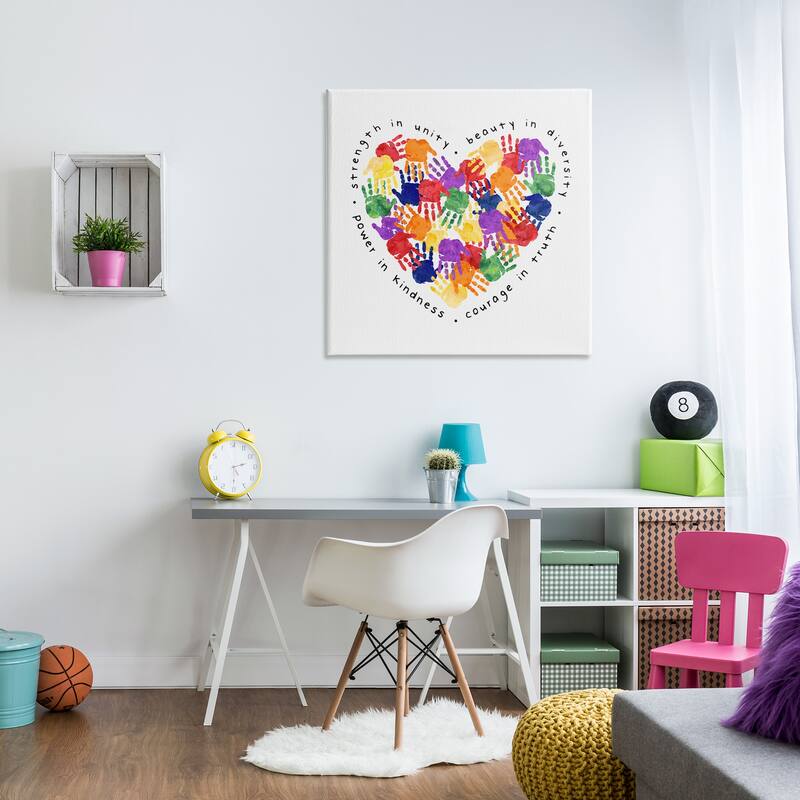 Stupell Strength In Unity Children's Rainbow Handprint Heart Canvas Wall Art - Multi-Color