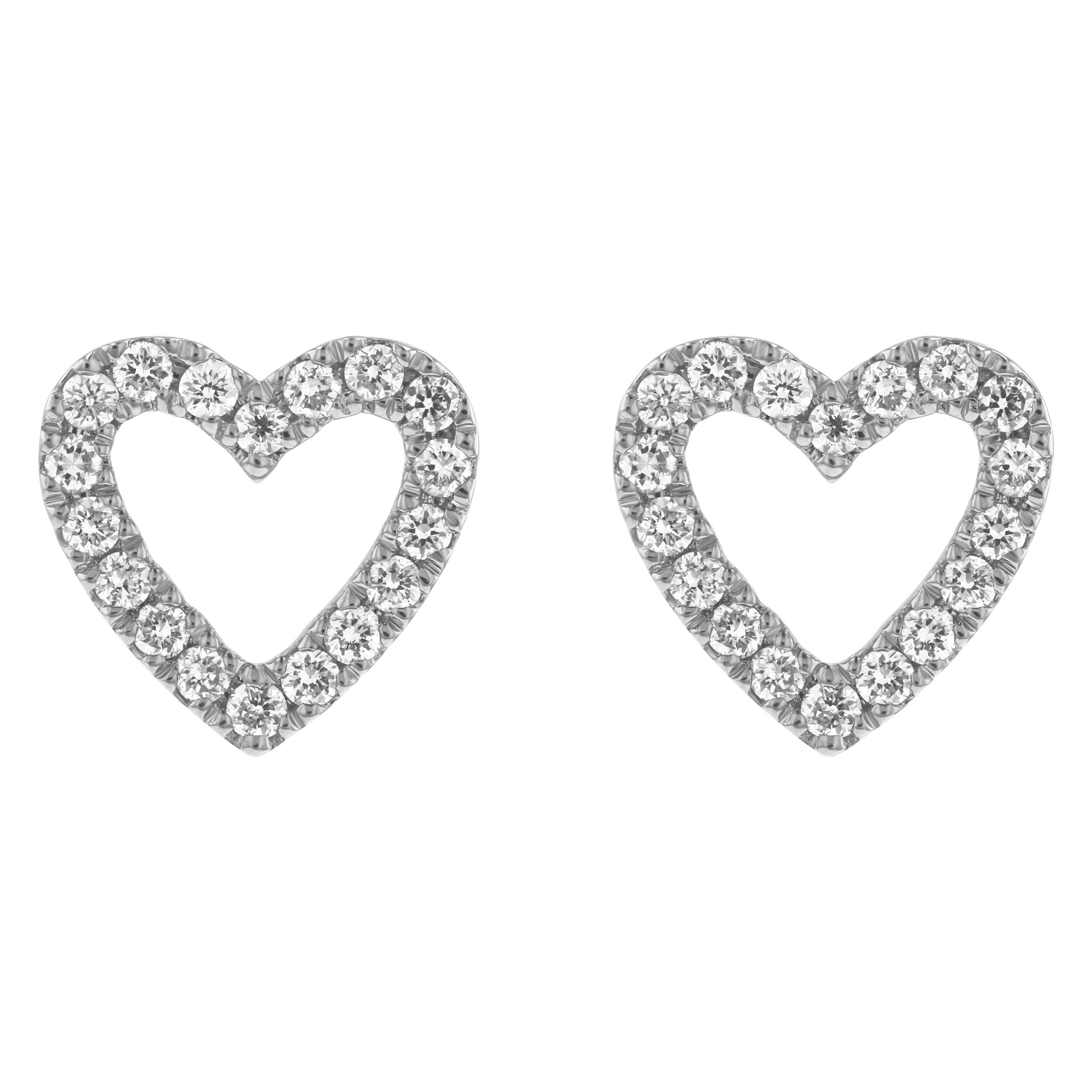10k White Gold Diamond Heart Stud Earrings By Beverly Hills Charm Overstock