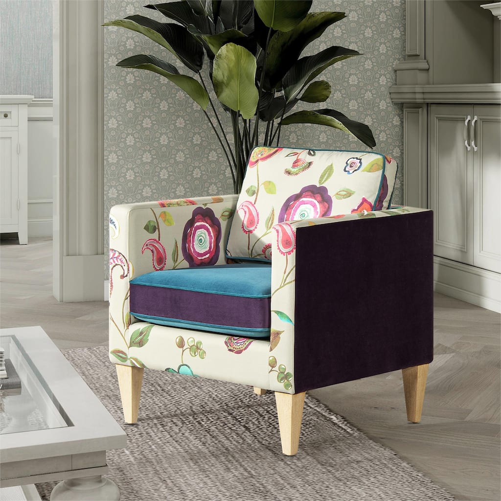 Mamba 28" Patchwork Velvet Upholstered Floral Accent Arm Chair