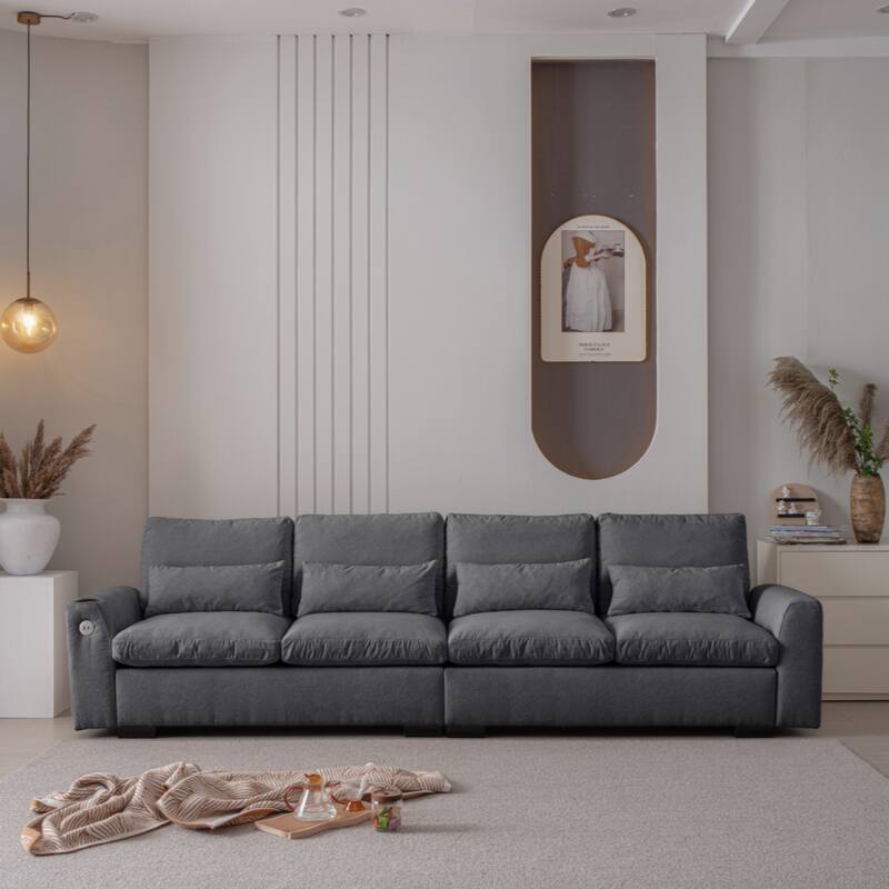 114.5"Modern L Shaped Chenille Sofa Couch Reversible Ottoman With Storage Removable and Washable Cushions Sofa