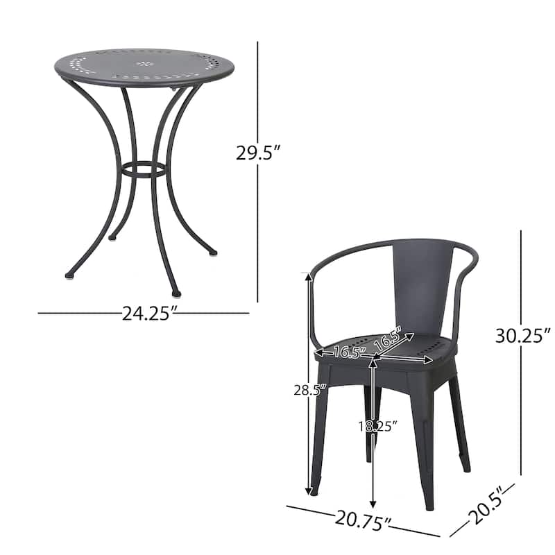 Roomfitters 3-Piece Metal Bistro Set, Outdoor Patio Table and Chairs for Balcony, Garden or Deck